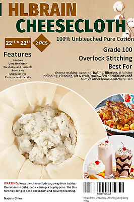 Precut Cheesecloth 22quot; X 22quot; 2 Pieces Grade 100 for Cooking Straining Bak