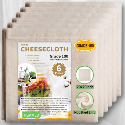 Olicity Cheese Cloth Grade 100 20x20Inch Hemmed Cheesecloth for Straining 6PCS