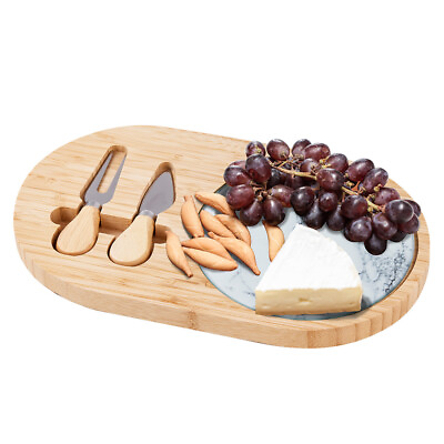 Bamboo Cheese Board Serving Platter With Knife Set 8 X 13 #ad