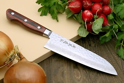 VG10 Hammered Damascus Santoku 18cm Japanese Handmade Chef Knife YOSHIHIRO