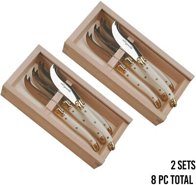 D Cheese Knife Laguiole French 4 PC Set in Wood Box Vintage 2 PACK Ivory #ad