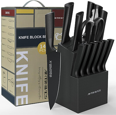 14 Pcs German Stainless Steel Knife Set with Block Kitchen Knife