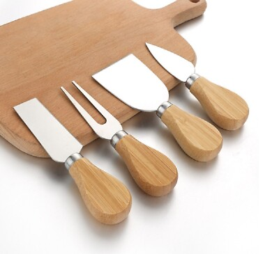 4 Pcs Stainless Steel Cheese Knife Set Elegant Wooden Handle Slicers amp; Cutters #ad