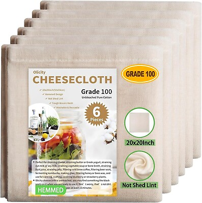 Olicity Cheese Cloth Grade 100 20x20Inch Hemmed Cheesecloth for Straining 6PCS