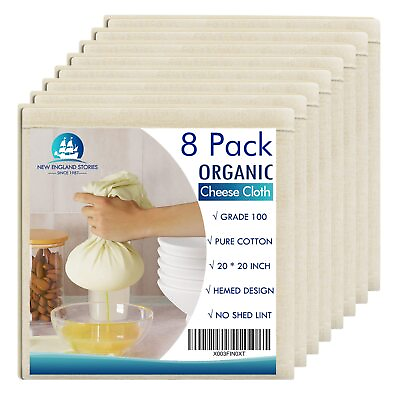 8 PCS Reusable Cheesecloth Grade 100 20x20 Inch Hemmed Organic Cheese Cloth fo