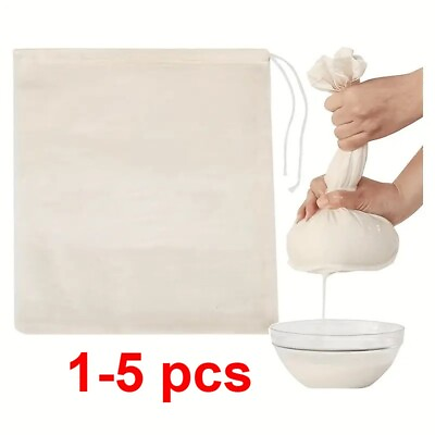 1 5 PCs Organic Cotton Nut Milk Bag Reusable Food Strainer Coffee Cheese Cloth