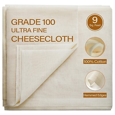 eFond Cheesecloth 9 Square Feet Grade 100 Cheese Cloths for Straining Reusabl...